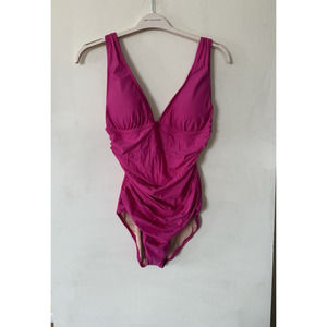 NWT J. Crew Ruched V-neck One-Piece Swimsuit Women's 12 Radiant Fuchsia Pink